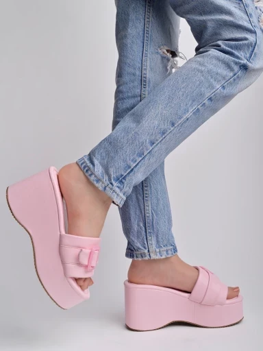 Stylestry Buckle Detailed Pink Platform Heels For Women & Girls