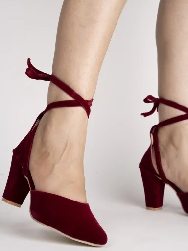 Buy Stylestry Maroon Solid Block Pumps