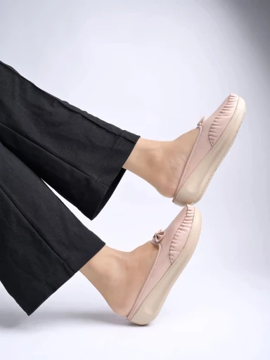 Shoetopia Upper Bow Detailed Peach Slip-On Loafers For Women & Girls