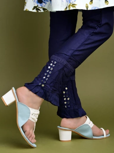 Stylestry Classic Heeled Blue Kolhapuri For Women & Girls