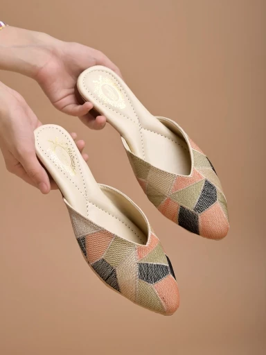 Stylestry Ethnic Green Flat Mules For Women & Girls