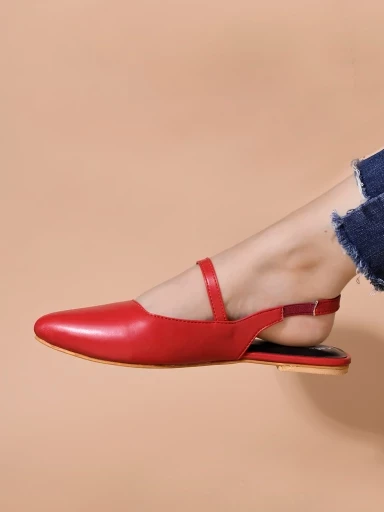 Stylestry Ethnic Red Flat Mules For Women & Girls