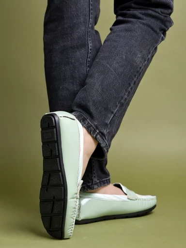 Stylestry upper Strip Detailed Green Loafers For Women & Girls