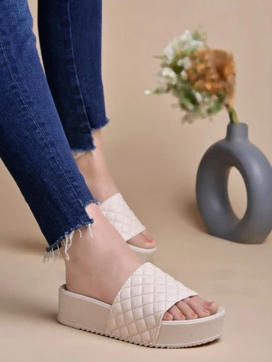 Stylestry Quilted White Flatform Heels For Women & Girls