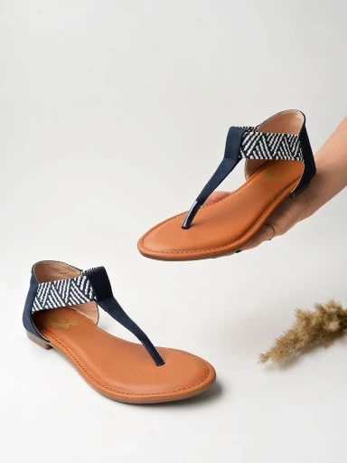 Stylestry Stylish Ethnic Blue Flat Sandals For Women & Girls