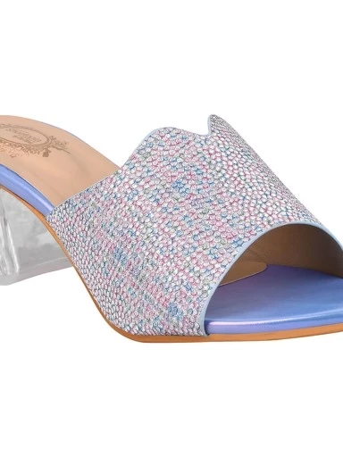 Stylestry Bling Jewel Embellished Ethnic Blue Block Heels For Women & Girls