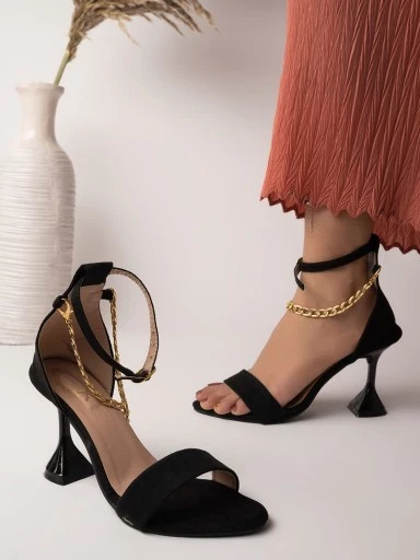Stylestry Stylish Solid Black Heeled Sandal For Women & Girls