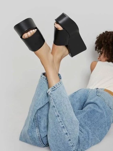 Stylestry Fashionable Solid Black Platform Heels For Women & Heels