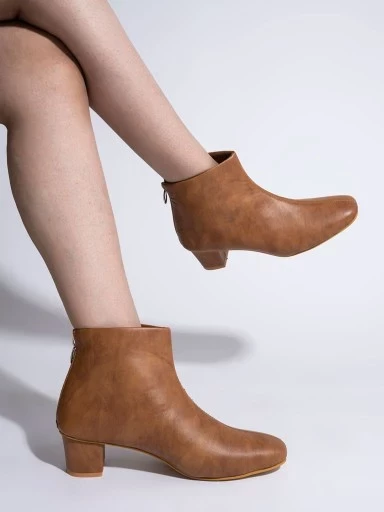 Stylestry Stitch Detail Square Toe Chunky Classic Tan Boots