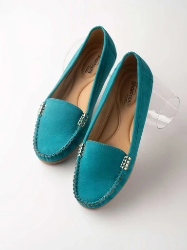Stylestry Women Turquoise Blue Colour blocked Suede Loafers