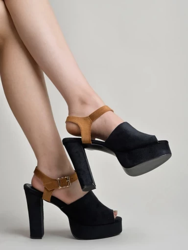 Stylestry Stylish Peep Toe Black Casual High Heels For Women & Girls