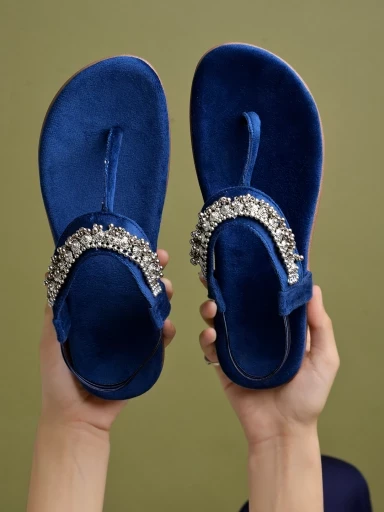 Stylestry Ethnic Wear Blue Flat Sandals For Women & Girls