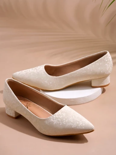 Stylestry Embellished Shimmery Cream Pumps For Women & Girls.