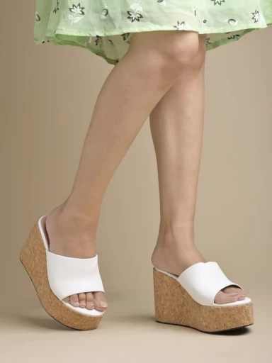 Stylestry Solid White Wedges Heels For Women & Girls