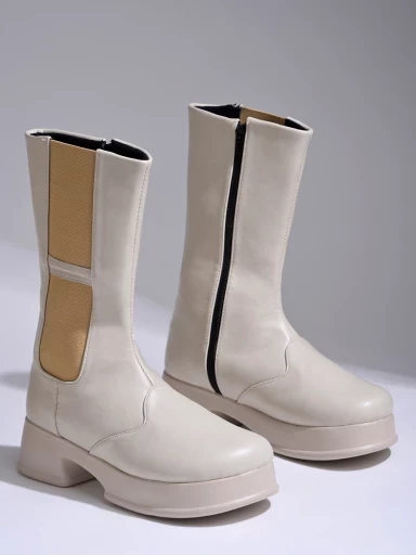 Stylestry Smart Casual Cream Long Boots For Women & Girls