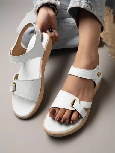 Stylestry Comfortable Ankle Strap White Sandals For Women & Girls