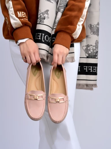 Stylestry Upper Buckle Detailed Peach Loafers For Women & Gilrs