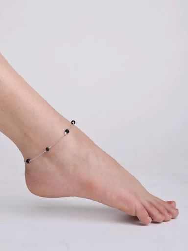 Stylestry Silver Black Anklets