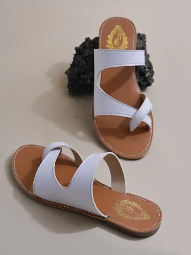 Stylestry Buckle Detailed White Flats For Women & Girls
