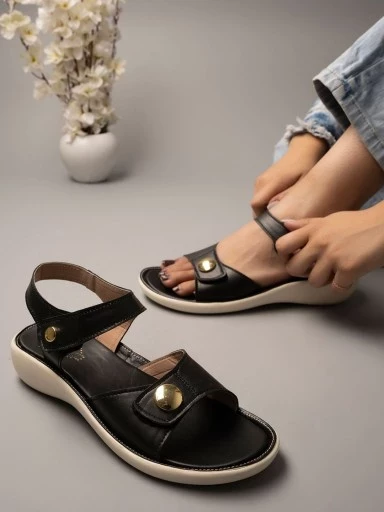 Stylestry Comfortable Ankle Strap Black Sandals For Women & Girls