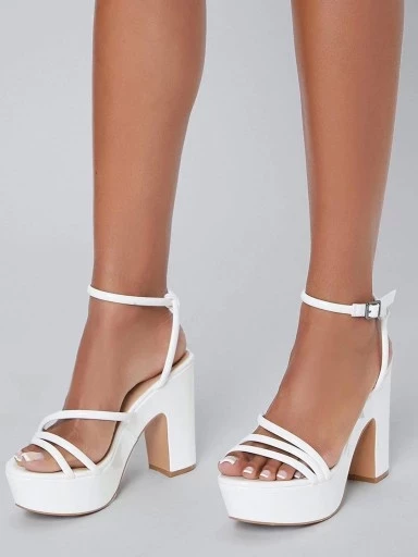 Shoetopia Open Toe Strappy White Heels Sandals For Women & Girls