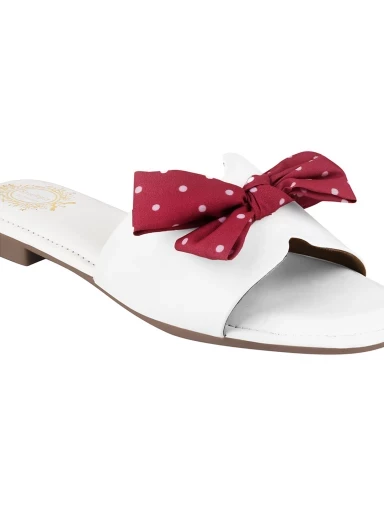 Stylestry Polka Dot Stylish Bow Detailed White Flats For Women & Girls