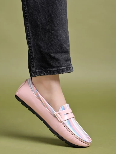 Stylestry upper Strip Detailed Pink Loafers For Women & Girls