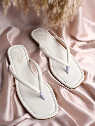 Stylestry Open Toe Solid White Flats For Women & Girls
