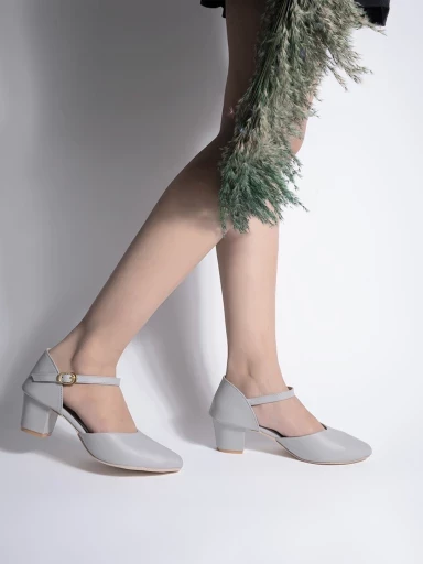 Stylestry Women's & Girl's Grey Solid Backstrap Block Heels Pumps
