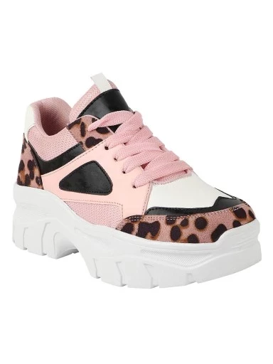 Stylestry Women Pink & Brown Animal Printed Walking Shoes