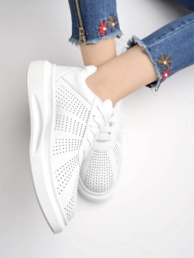 Stylestry Casual Punch Detailing White Sneakers For Women & Girls