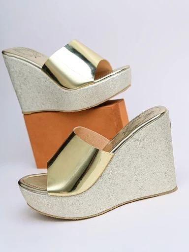 Stylestry Women Gold Solid Wedges