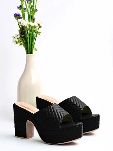 Stylestry Sylish Open Toe Black Block Heels For Women & Girls