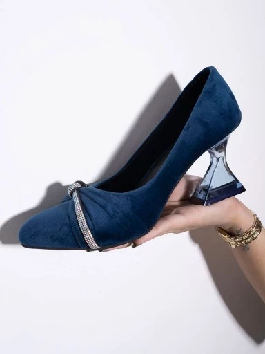 Stylestry Rhinestone Decor Pointed Toe Stylish Blue Pumps For Women & Girls