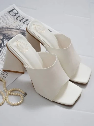 Stylestry Stylish Solid White Triangle Block Heels For Women & Girls