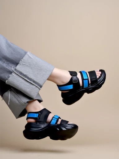 Stylestry Smart Casual Black & Blue Sporty Sandals For Women & Girls