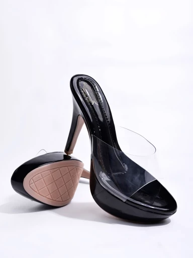 Stylestry Transparent Strap Detailed Black High Heels For Women & Girls