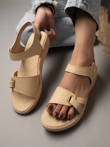 Stylestry Comfortable Ankle Strap Cream Sandals For Women & Girls