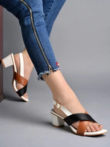 Stylestry Stylish Cross-Strap Casual White Block Heeled Sandals For Women & Girls
