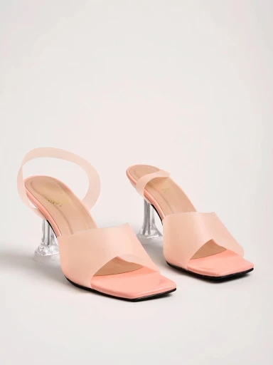 Stylestry Trendy & Chic Pink Clear Spool Heeled Sandals For Women & Girls