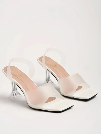 Stylestry Trendy & Chic White Clear Spool Heeled Sandals For Women & Girls