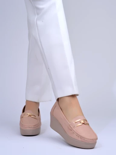 Stylestry Upper Buckle Detailed Peach Loafers For Women & Gilrs
