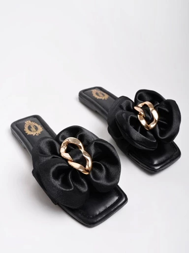 Stylestry Stylish Oversized Bow Detailed Black Flats For Women & Girls