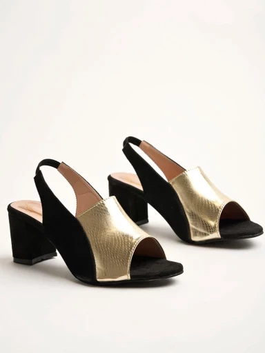 Stylestry Embellished Shimmer Styling Black & Golden Block Heels For Women & Girls