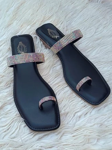 Shoetopia Embellished One Toe Black Flats For Women &  Girls