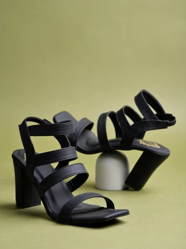 Stylestry Strappy Black Heeled Sandals For Women & Girls