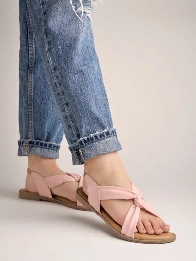 Stylestry Cross Strap Pink Flat Sandals For Women & Girls