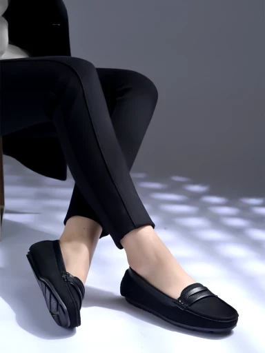 Stylestry upper Suede Detailed Black Loafers For Women & Girls