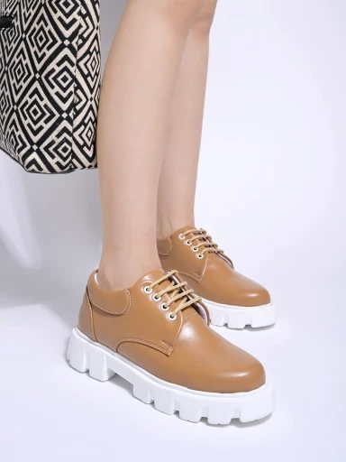 Stylestry Smart Casual Lace-up Tan Casual Shoes For Women & Girls