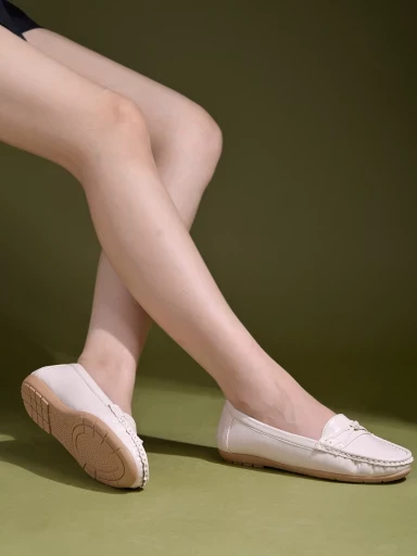stylestry bow detailed cream loafers for women